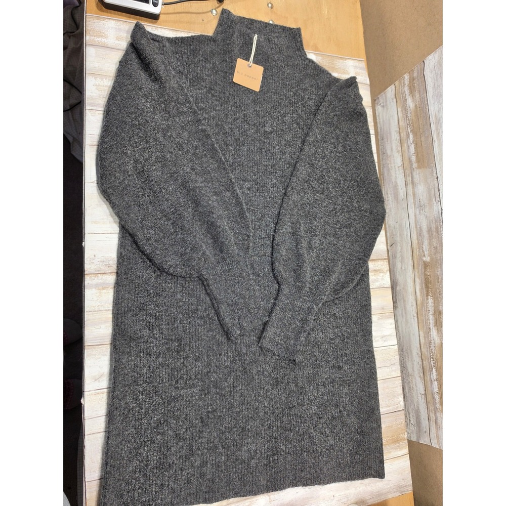 Blu Pepper Womens Charcoal Grey Mock Neck Puff Sleeve Sweater Dress Wool Blend M